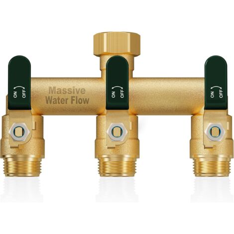 Distributeur 2 Voies, Robinet Double Machine a Laver, Adaptateur Robine, Voies Diviseur de Tuyau Arrosage, Filetage 3/4Pouce, Débit d'eau Réglable et Verrouillable-Poignée Verte - 3 voies-Poignée