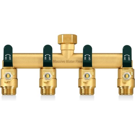 Distributeur 2 Voies, Robinet Double Machine a Laver, Adaptateur Robine, Voies Diviseur de Tuyau Arrosage, Filetage 3/4Pouce, Débit d'eau Réglable et Verrouillable-Poignée Verte - 4 voies-Poignée