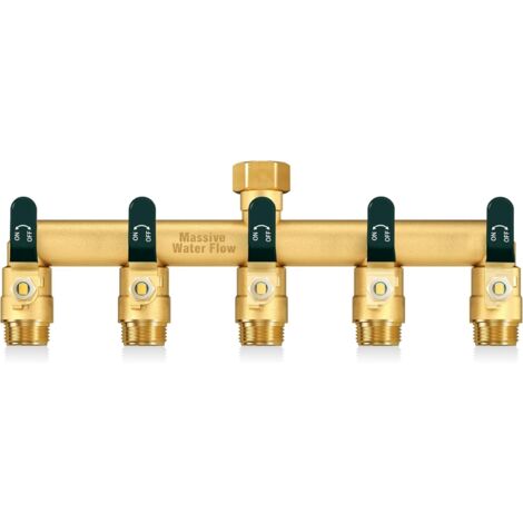 Distributeur 2 Voies, Robinet Double Machine a Laver, Adaptateur Robine, Voies Diviseur de Tuyau Arrosage, Filetage 3/4Pouce, Débit d'eau Réglable et Verrouillable-Poignée Verte - 5 voies-Poignée