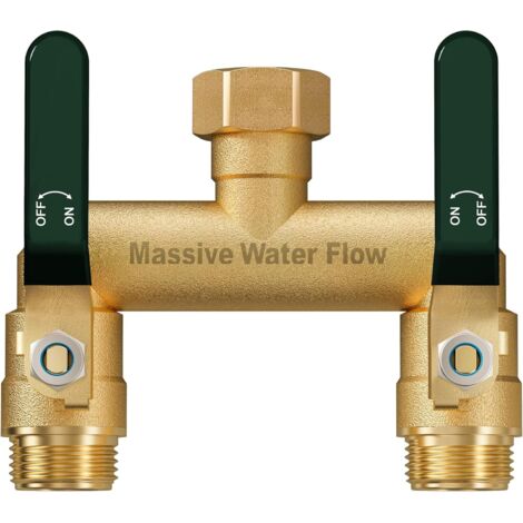 Distributeur 2 Voies, Robinet Double Machine a Laver, Adaptateur Robine, Voies Diviseur de Tuyau Arrosage, Filetage 3/4Pouce, Débit d'eau Réglable et Verrouillable-Poignée Verte - voies-Poignée verte