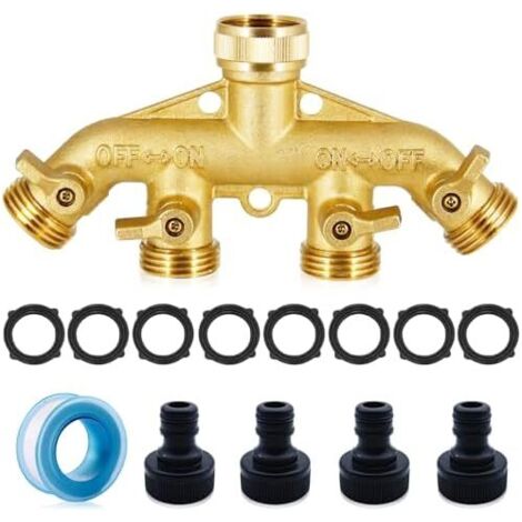 Distributeur 4 Voies Arrosage Fabriqué en Laiton Massif avec Sorties Débit d'eau Réglable et Verrouillable - Repartiteur Robinet Eau 3/4" pour l'irrigation du Jardinage 1