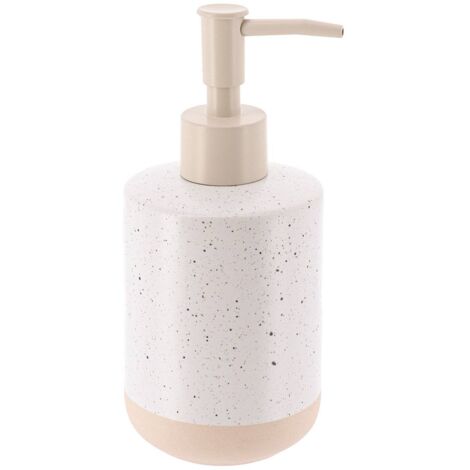 Distributeur a savon gres mouchete et base brut 330ml- blanc beige - Tendance