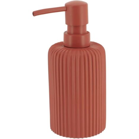Distributeur à savon rond strié en polyresine de 230 ml - Couleur terracotta - Design tendance