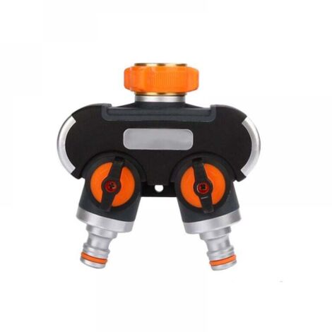 Distributeur Arrosage 2 Voies avec Interrupteur Commande Diviseur Tuyau Travaux Écoulement Eau Orange Noir