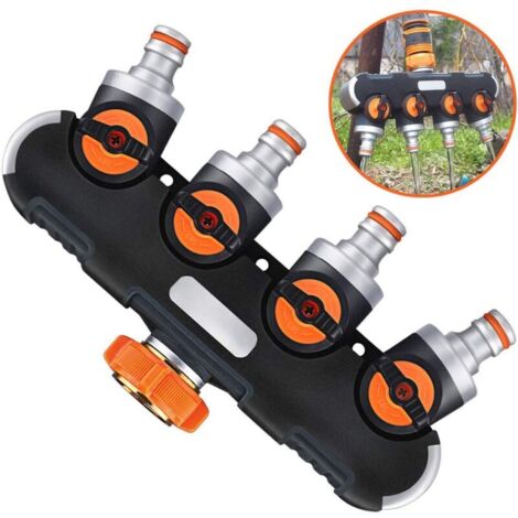 Distributeur Arrosage 4 Voies - Distributeur d'eau 3/4" et 1/2" avec Vanne Robinet pour Connecter Simultanément Deux Appareils, Débit d'eau Réglable, Adaptateur pour Arroser Le Jardin