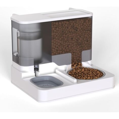 Distributeur automatique 2 en 1 d'eau et de nourriture pour chats et petits chiens, 3,8 L, à gravité, gris, idéal pour la maison et les voyages. Convient également aux petits chiens.