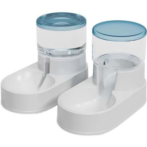 Distributeur Automatique de Croquettes et d'Eau pour Chats et Chiens Capacité 2L x 2 Alimentation Précise Confortable Bleu