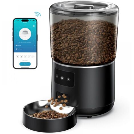 Distributeur automatique de croquettes pour chats, 3 L, minuterie, double alimentation, portions programmables, pour chats et petits chiens