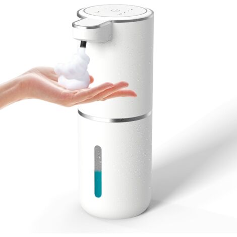 Distributeur automatique de gel douche – Pompe à détergent moussante électrique murale rechargeable USB 400 ml à 4 niveaux réglables, adaptée aux salles de bains et aux cuisines.