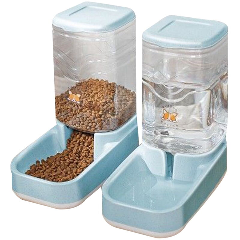 Feiyue - Distributeur automatique de nourriture et d'eau par gravité pour animaux de compagnie, pour petits et grands chiens et chats - Bleu ciel,
