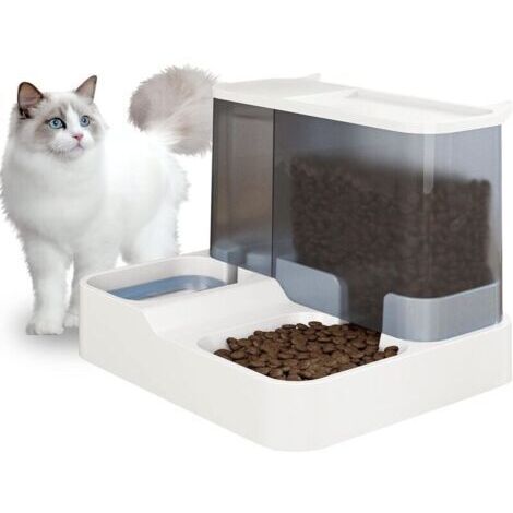 Distributeur Automatique de Nourriture et d'eau pour Chat et Petit Chiens 2 en 1 3.8 L Fontaine Mangeoirs et Abreuvoirs (Blanc)