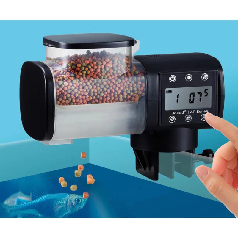 Distributeur Automatique de Nourriture pour Aquarium résistant à l'humidité pour Poisson 500ml Distributeur Automatique Aquarium avec Ecran lcd, Noir