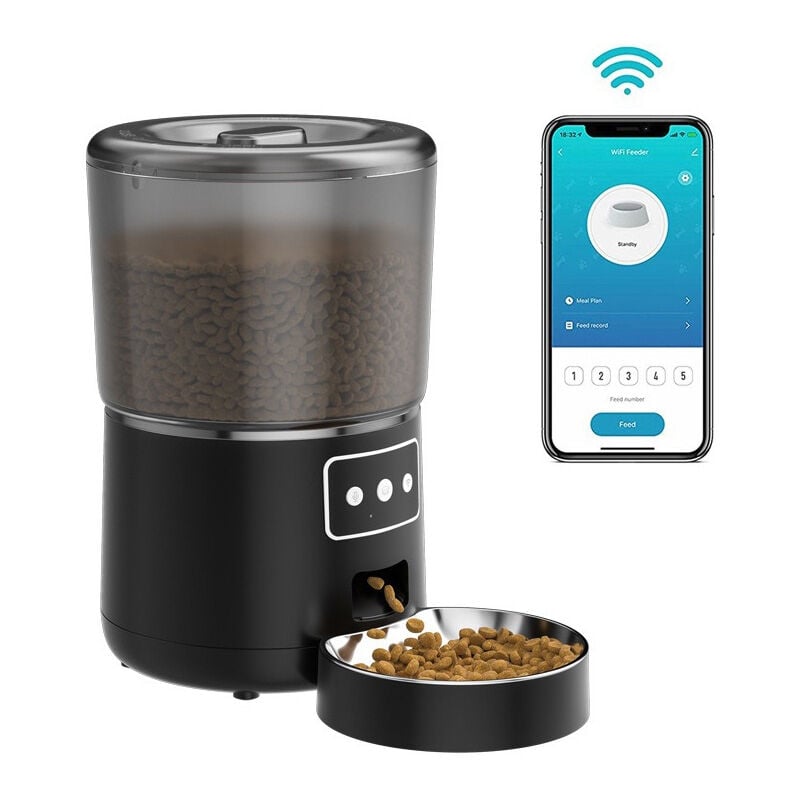 Tonchean - Distributeur automatique de nourriture pour chat 4L, distributeur de nourriture pour chat et chien, application connectée, noir