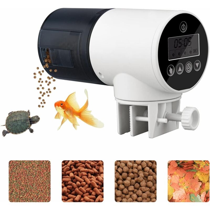 Distributeur automatique de nourriture pour poissons avec minuteur et écran lcd pour aquarium ou aquarium Blanc