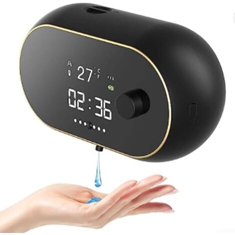 Distributeur automatique de savon liquide mural sans contact avec capteur infrarouge, température temporelle, rechargeable par USB pour cuisine et salle de bain (gel noir) 450 ml