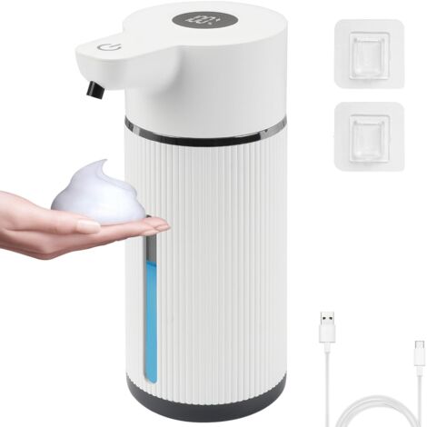 Distributeur Automatique de Savon Mousse, Distributeurs de Savon et de Lotion 420 ML - Distributeur de Savon sans Contact et Réglable (4 Niveaux) - Rechargeable par USB - pour Salle de Bain, Cuisine
