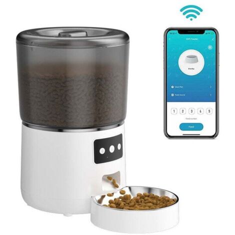 Distributeur Automatique Nourriture Chat 4L Application Connectée Blanc Pour Chien