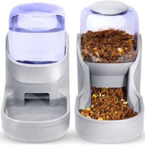 Distributeur Automatique Nourriture et Eau 3.8L pour Animaux Domestiques Gris