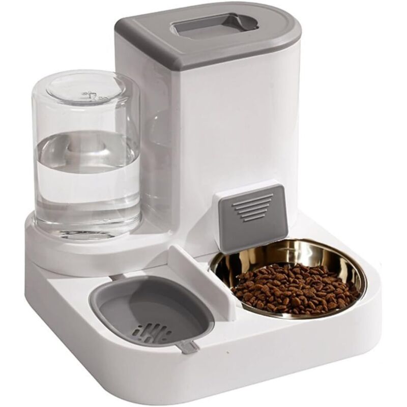 Distributeur combiné eau/nourriture chat : 2,2 L + 1 L, 2-en-1, bol inox, hygiénique