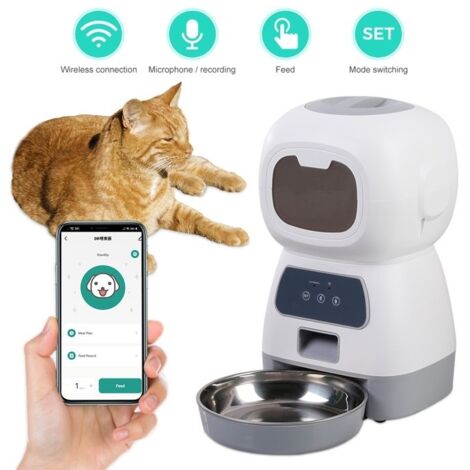 Distributeur Croquettes Automatique WIFI- Distributeur Croquettes Chat avec Minuterie Programmable - Grande capacité 3.5L