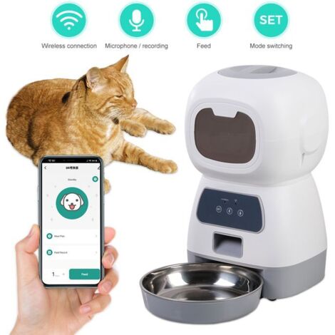 Distributeur Croquettes Automatique WIFI- Distributeur Croquettes Chat avec Minuterie Programmable - Grande capacité 3.5L