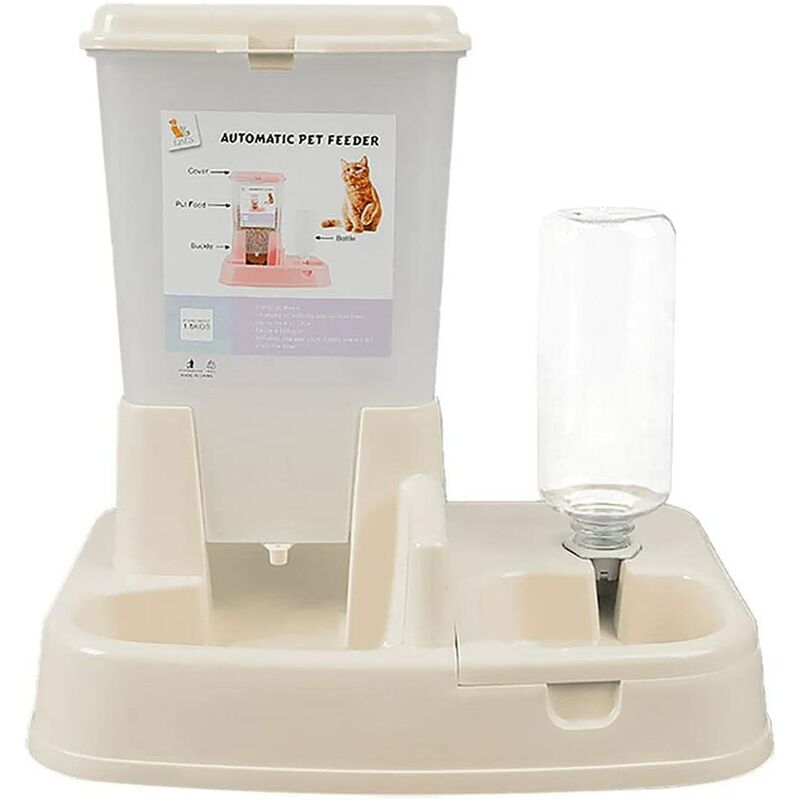 Einemgeld - Distributeur Croquettes Automatiques de Nourriture et d'eau pour Chat/Chien, Croquette pour Chiens Distributeur Eau (Blanc)