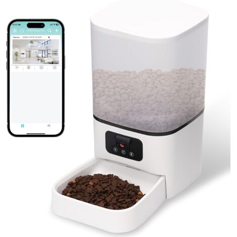 Distributeur croquettes chat 6 L, Wi-Fi 2,4G, app, 1–10 repas/jour, blanc