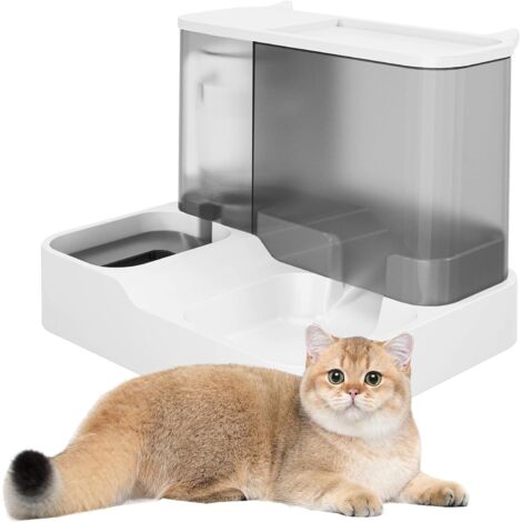 Distributeur Croquettes Chat, Abreuvoir et alimentateur Automatique pour Chats, Chiens, Mangeoirs et Abreuvoirs, Distributeur d'eau et Distributeur Automatique pour Animaux (Gris)