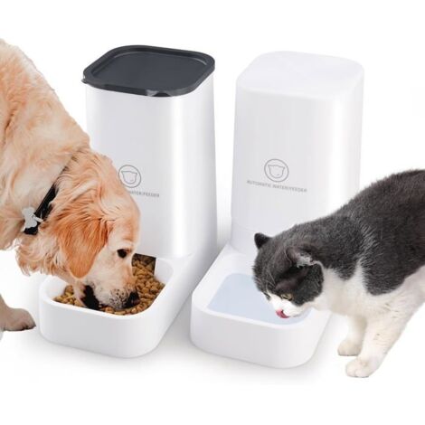 Distributeur Croquettes Chat Automatique, 2 Unités 3.8 L Distributeur Croquettes Chien, sans BPA, Gamelle Automatique Chat (Blanc)