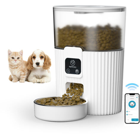 Distributeur Croquettes Chat Automatique 3L,WIFI Intelligent Control,Gamelle Chat avec Double Alimentation,pour aux Chats,Chiens,Chinchillas etc. Blanc