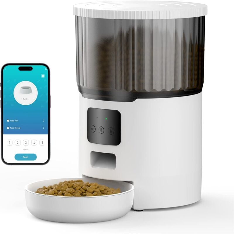 Ersandy - Distributeur Croquettes Chat Automatique WiFi, 4L, pour Chien avec Enregistrement 10S,Programme d'alimentation Personnalisé,10 Repas par