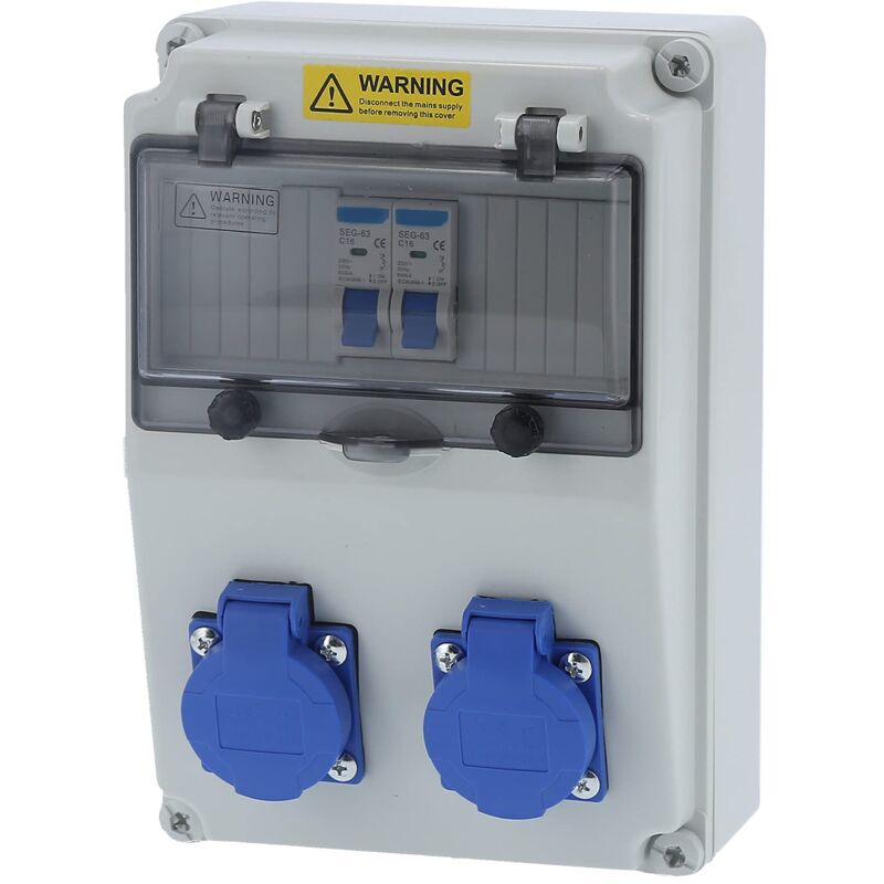Distributeur D'alimentation Mural Boîte de Distribution électrique à 2 Positions 16A 220‑250V Distributeur Mural Boîte électrique Extérieure pour