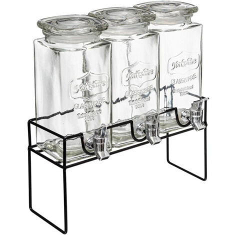 Distributeur de boisson en verre 4,5L avec support métal – 3 bouteilles de 1,5L – Pour cocktails, limonade et jus – Secret De Gourmet