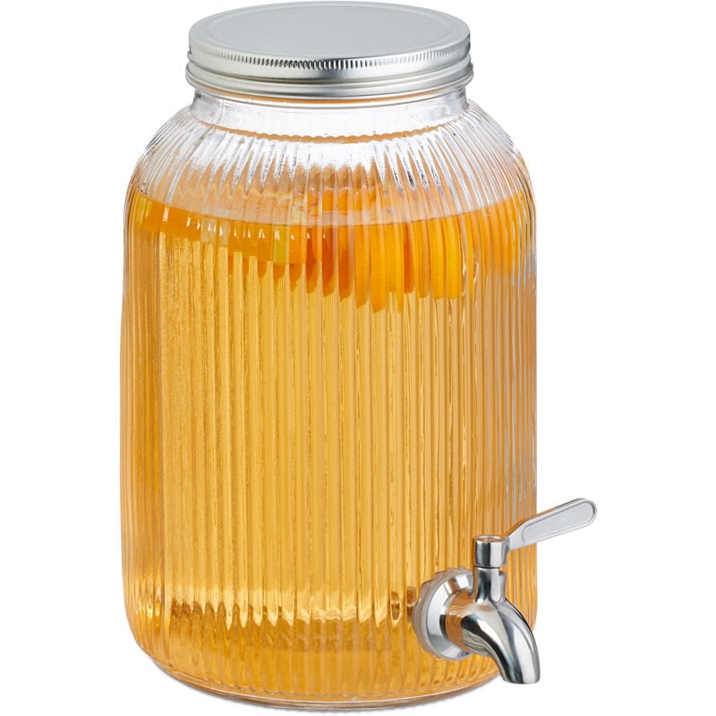 Distributeur de boisson, design vintage, 4 litres, robinet et couvercle, pour votre limonade, transparent - Relaxdays