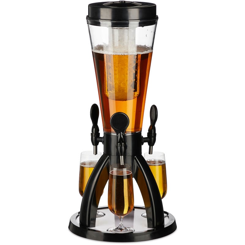 Distributeur de boissons avec 3 robinets poussoirs, 4 l, réfrigération, extérieur, transparent - noir - Relaxdays