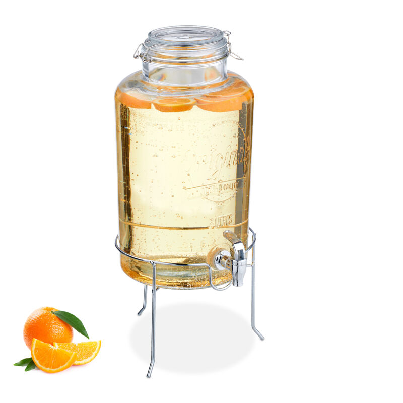 Distributeur de boisson, avec support et robinet, 8 litres, pour votre limonade, transparent - Relaxdays
