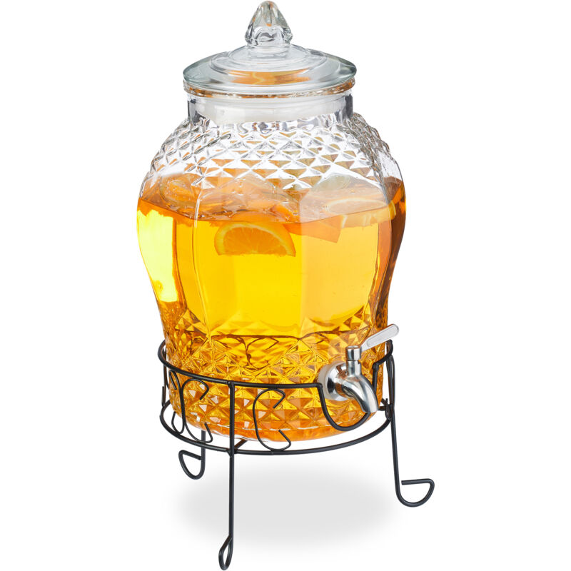 Distributeur de boisson, avec support et robinet, 8 litres, pour votre limonade, transparent - Relaxdays