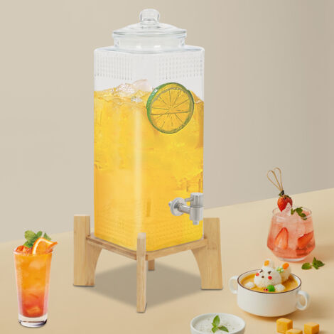 Distributeur de boissons, distributeur de boissons pour fêtes de 10 kg, distributeur de jus en verre avec support, robinet en acier inoxydable, adapté aux restaurants, hôtels et fêtes.