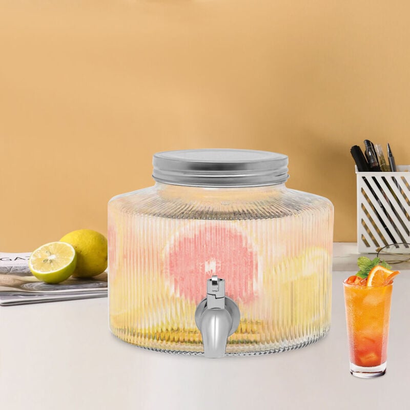 Distributeur de boissons Distributeur d'eau en verre Bouteille à robinet avec robinet et couvercle 2.8L