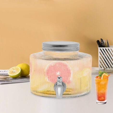 Distributeur de boissons Distributeur d'eau en verre Bouteille à robinet avec robinet et couvercle 2.8L