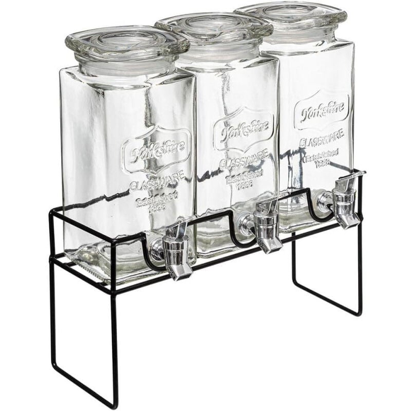 Secret De Gourmet - Triple fontaine à boisson en verre avec support en métal - 3 x 1,5L - l 32,5 x p 15,5 x h 36 cm - Livraison gratuite