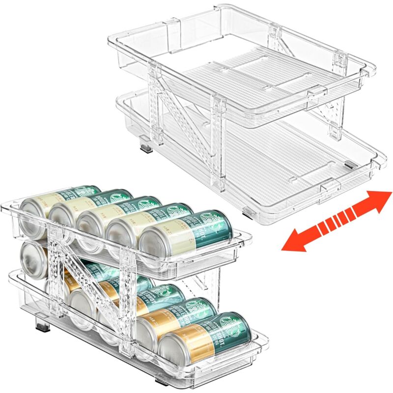 Distributeur de canettes de soda pour réfrigérateur Mini Skinny et porte-canettes Pop Stockage de boissons Large réglable (lot de 2 transparents)