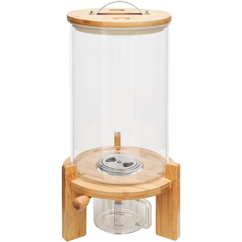 Gojoy - Distributeur de céréales en verre de 7,5 l - Grand distributeur de riz avec couvercle en bambou et support en bois