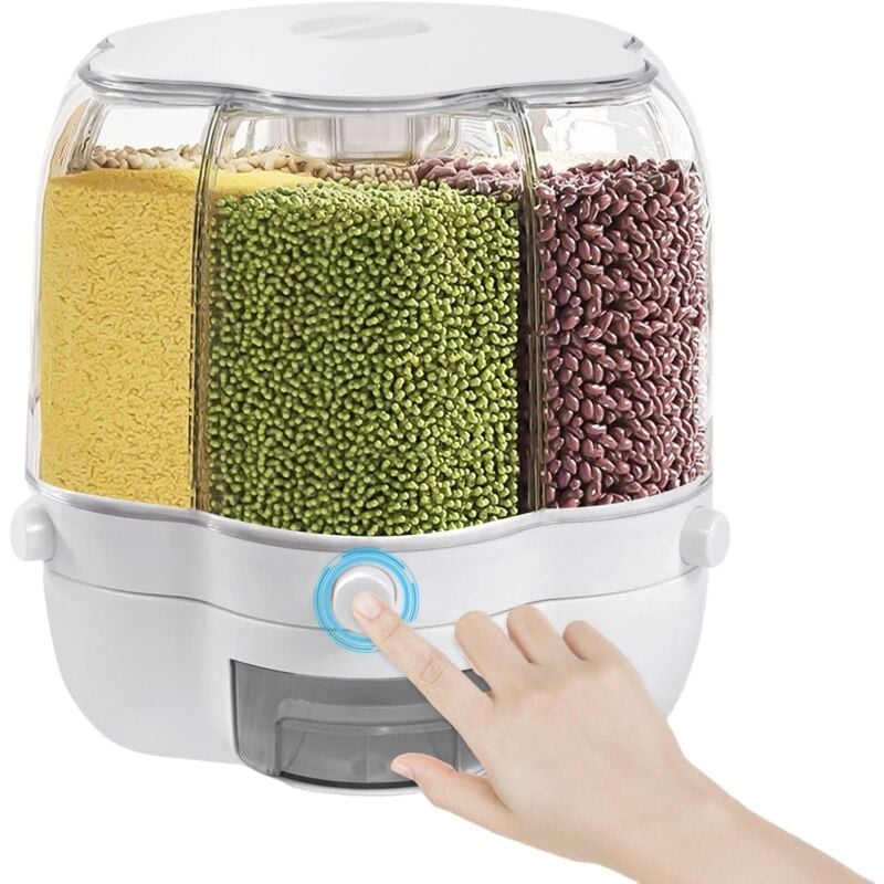 Distributeur de céréales rotatif à 6 grilles - Distributeur de céréales - Distributeur de riz rotatif - Soja - Corn flakes - Boîte de rangement