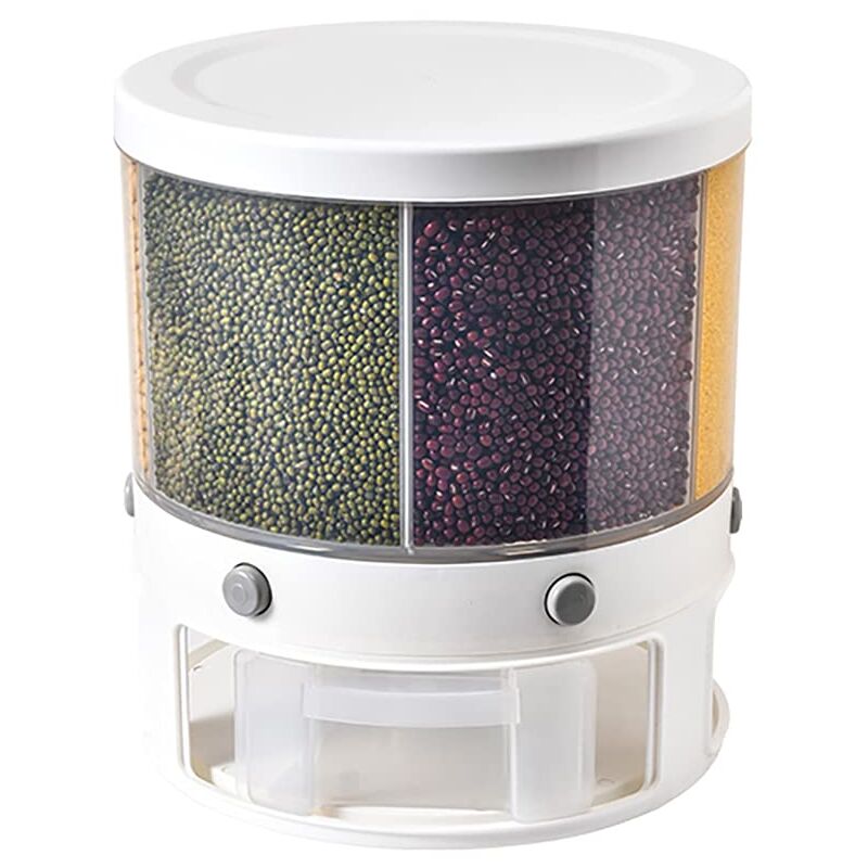 Jusch - Distributeur de céréales rotatif - Distributeur de riz - Seau de rangement de riz - Distributeur de céréales