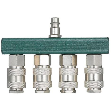Distributeur de compresseur d'air avec 4 raccords et bouchon NPT 1/4". Raccord de compresseur d'air, collecteur d'air droit à 4 voies.