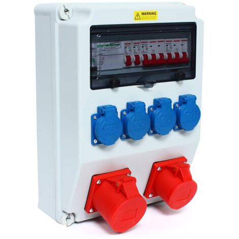 Distributeur de courant 230 V 2 x 16 A 1 x 32 A CEE Petit distributeur de courant de chantier avec couvercle de sécurité