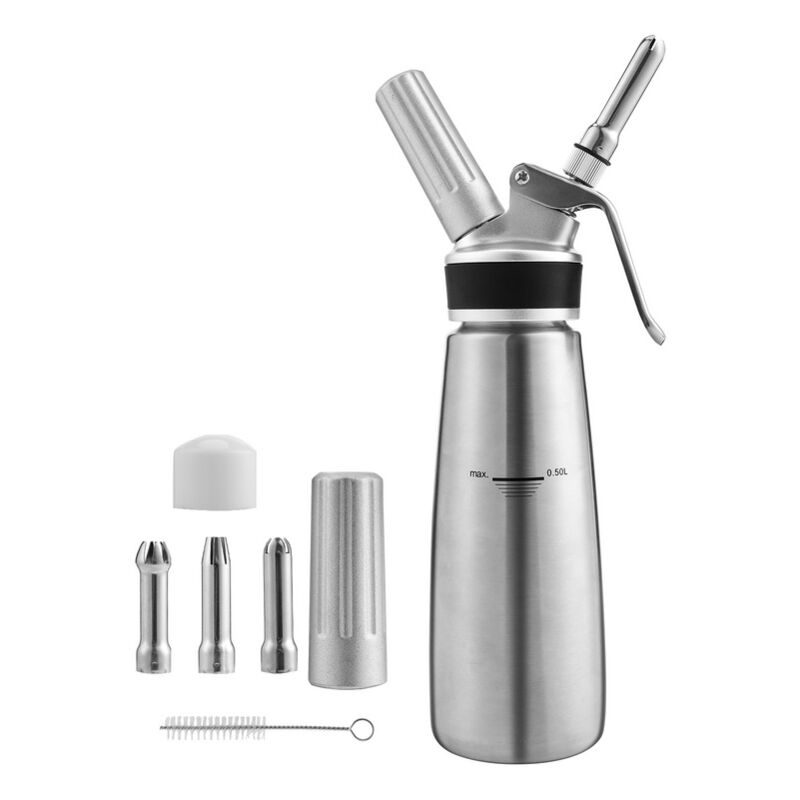 Distributeur de crème Whipper Siphon à Chantilly Professionnel 500ml en avec 3 douilles en acier inoxydable Siphons pour Mousses et Crèmes
