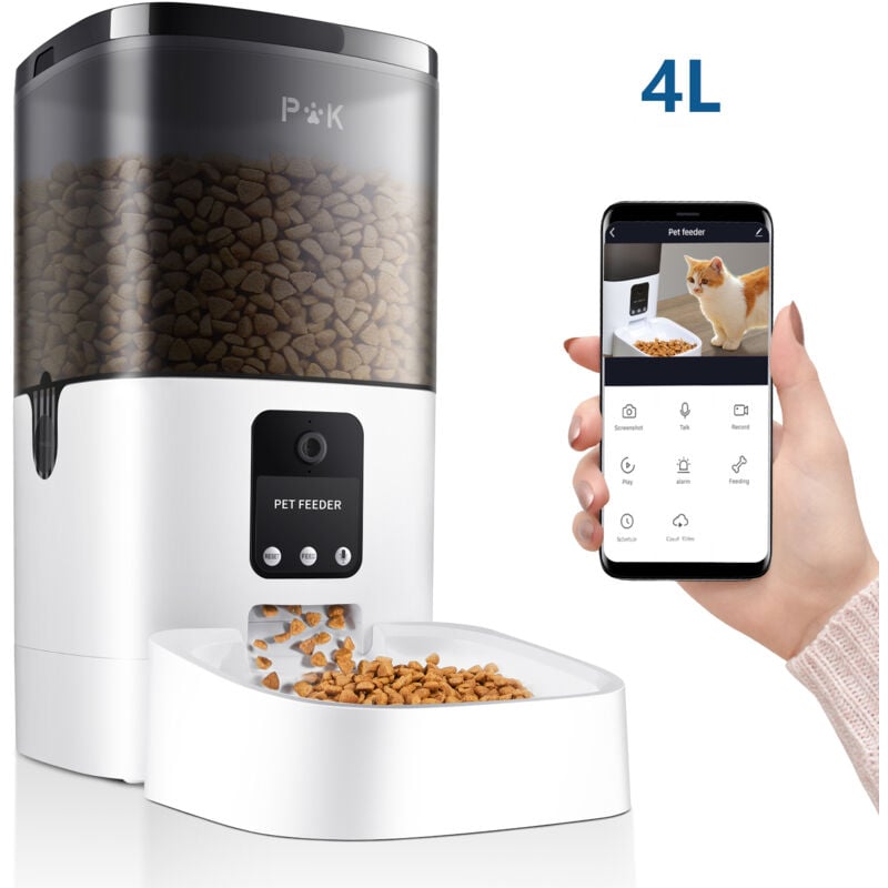 Balimo Distributeur de Croquettes Automatique 4L pour Chats Chiens avec Webcam WiFi Mangeoire Automatique de Nourriture avec Contrôle APP, Caméra HD