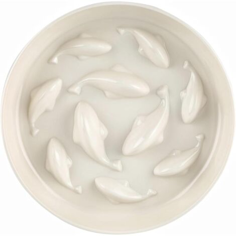 Distributeur de croquettes anti-glouton pour animaux de compagnie, en forme de poisson, lavable en machine (blanc)
